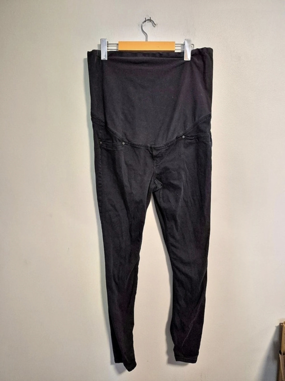 H&M Mama Maternity 16 Black Denim Over The Bump Cover Skinny Leg Jean
